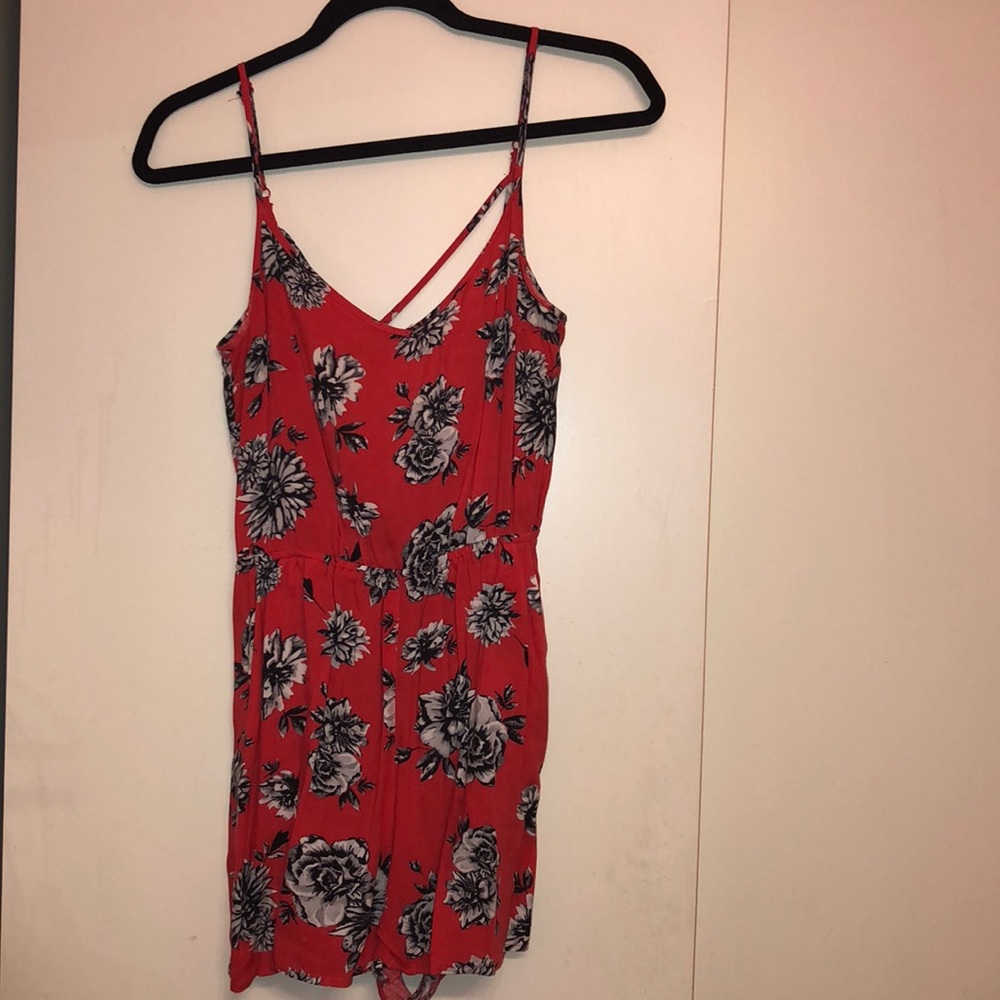 Red and black floral romper